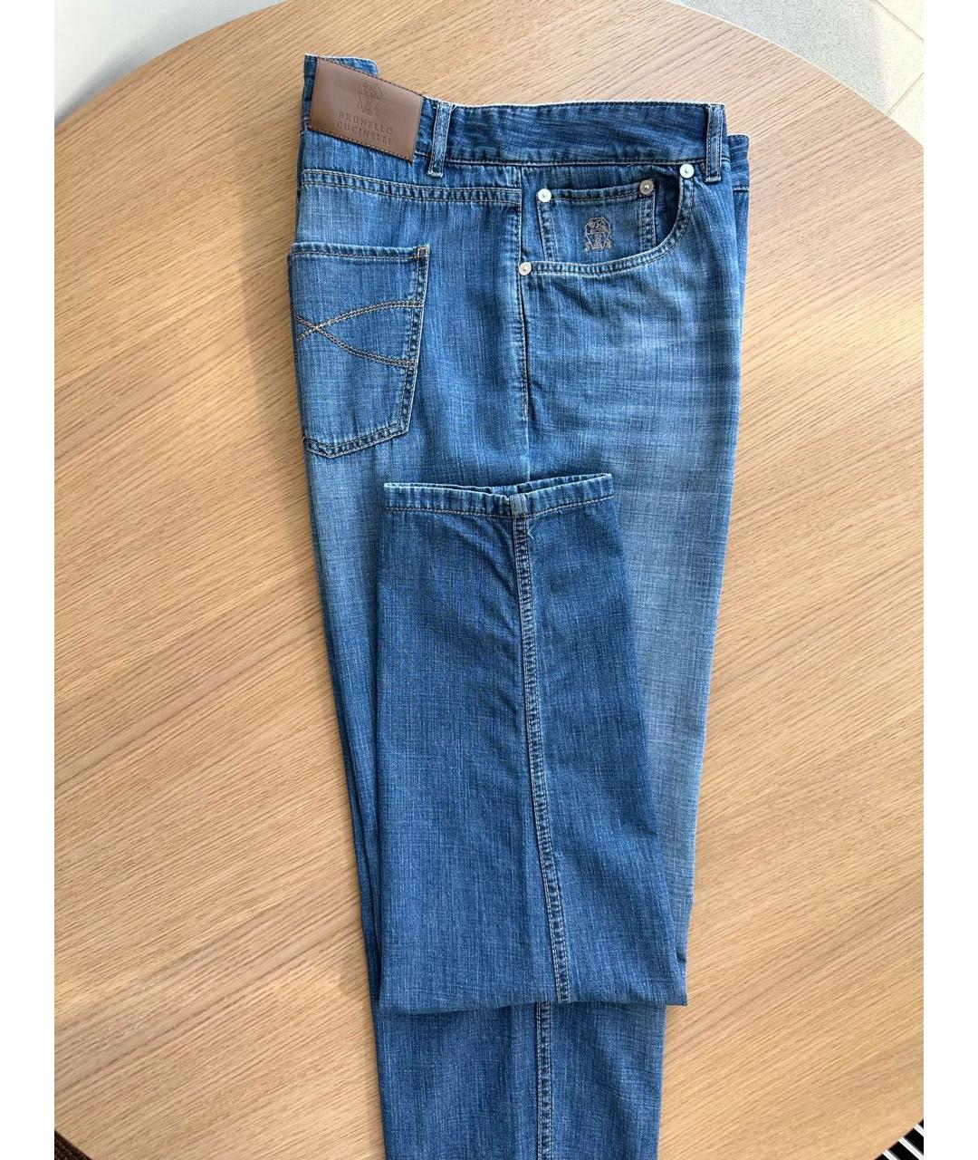 BRUNELLO CUCINELLI Синие хлопковые прямые джинсы, фото 8