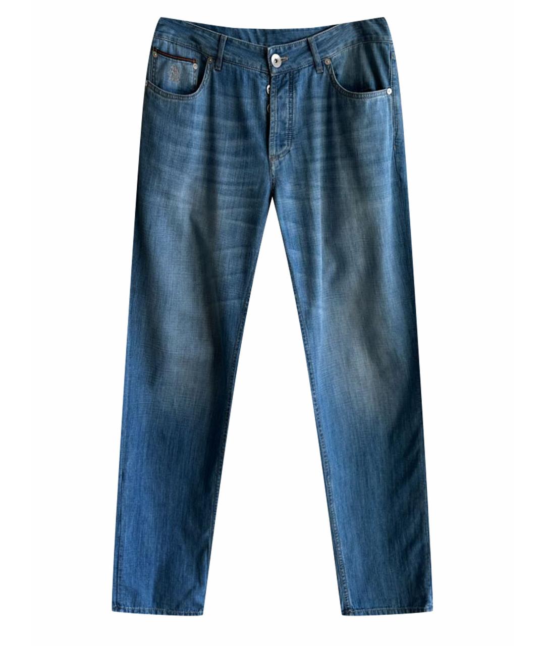 BRUNELLO CUCINELLI Голубые хлопковые прямые джинсы, фото 1