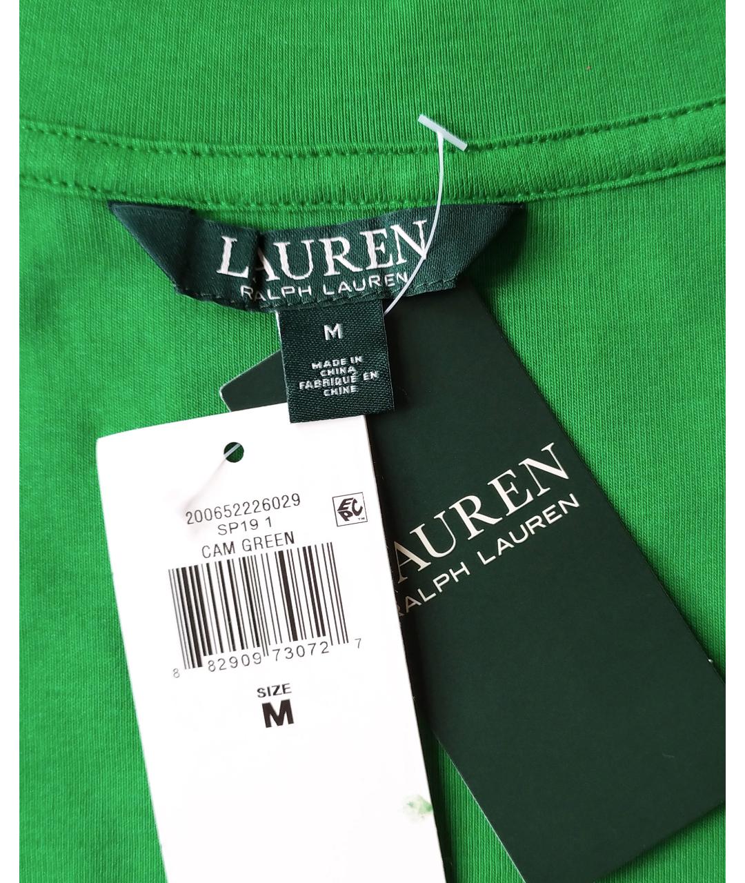 RALPH LAUREN Зеленая хлопко-эластановая футболка, фото 3