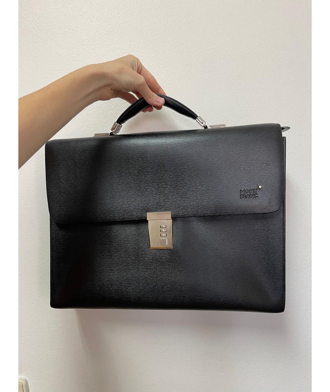 MONTBLANC Черный кожаный портфель, фото 9