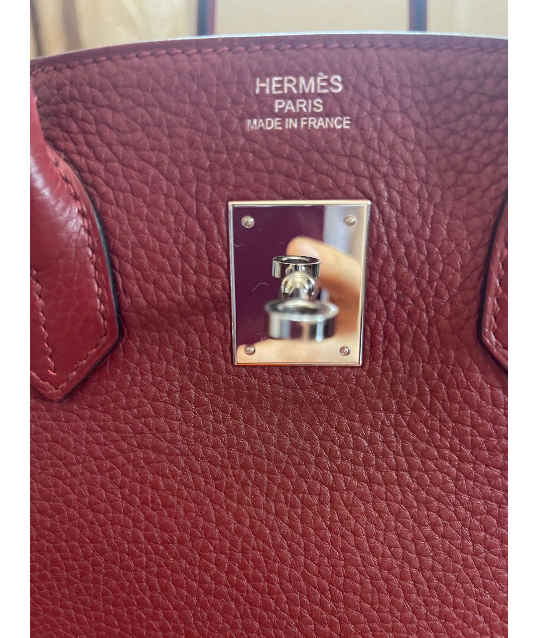 HERMES Бордовая кожаная сумка с короткими ручками, фото 8