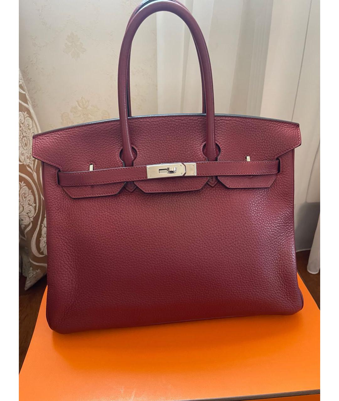 HERMES Бордовая кожаная сумка с короткими ручками, фото 5