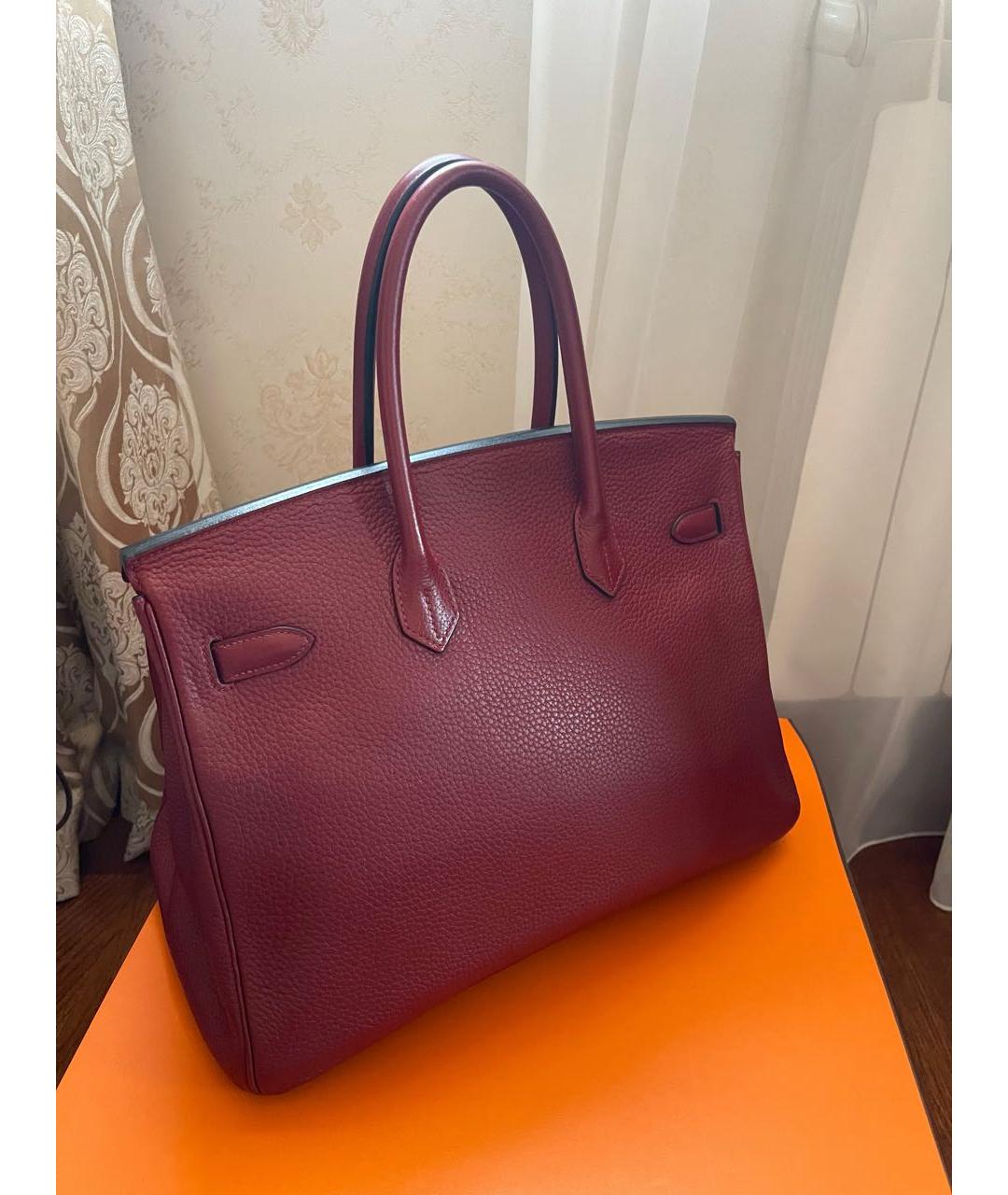 HERMES Бордовая кожаная сумка с короткими ручками, фото 4