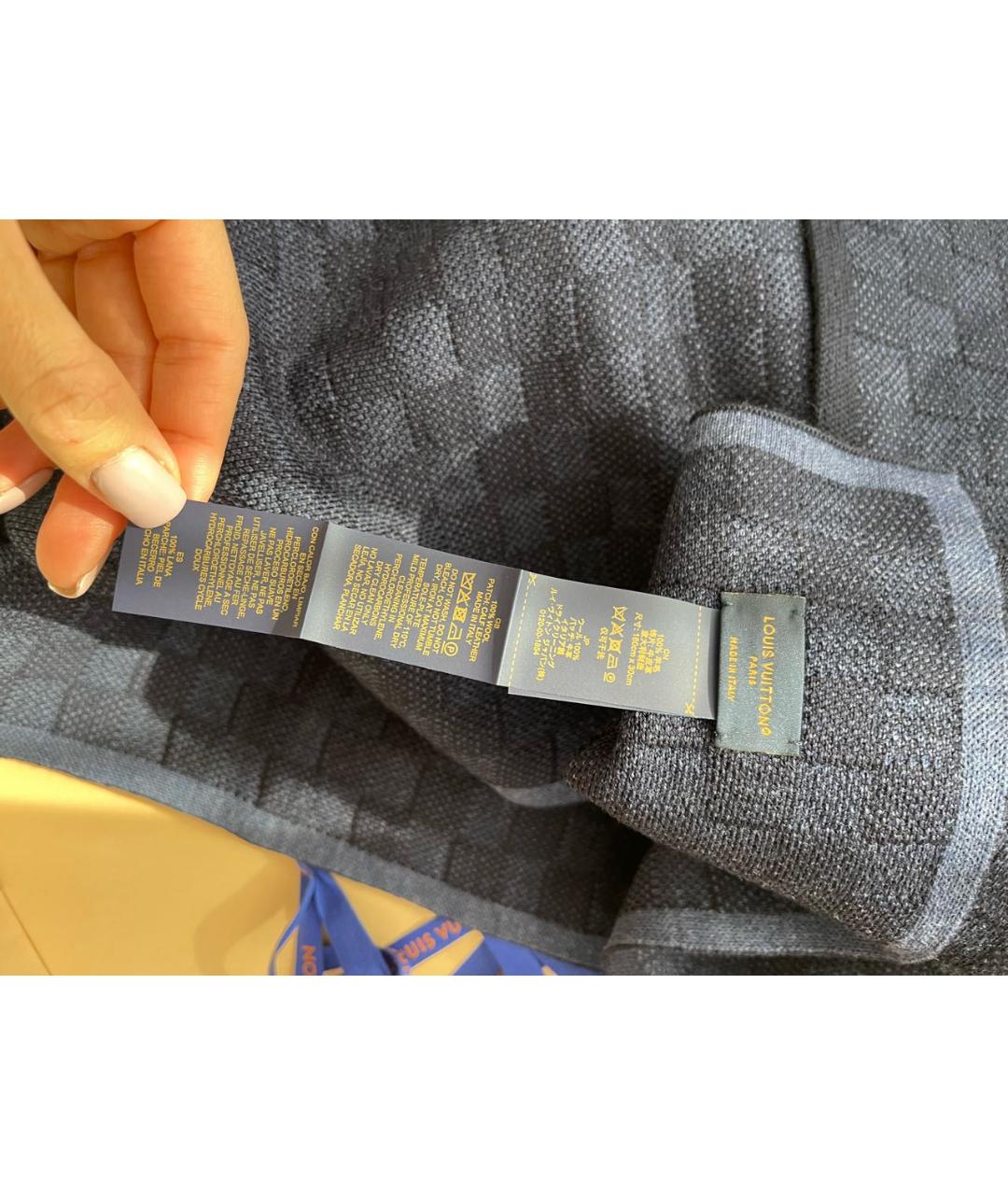 LOUIS VUITTON Антрацитовый шерстяной шарф, фото 8