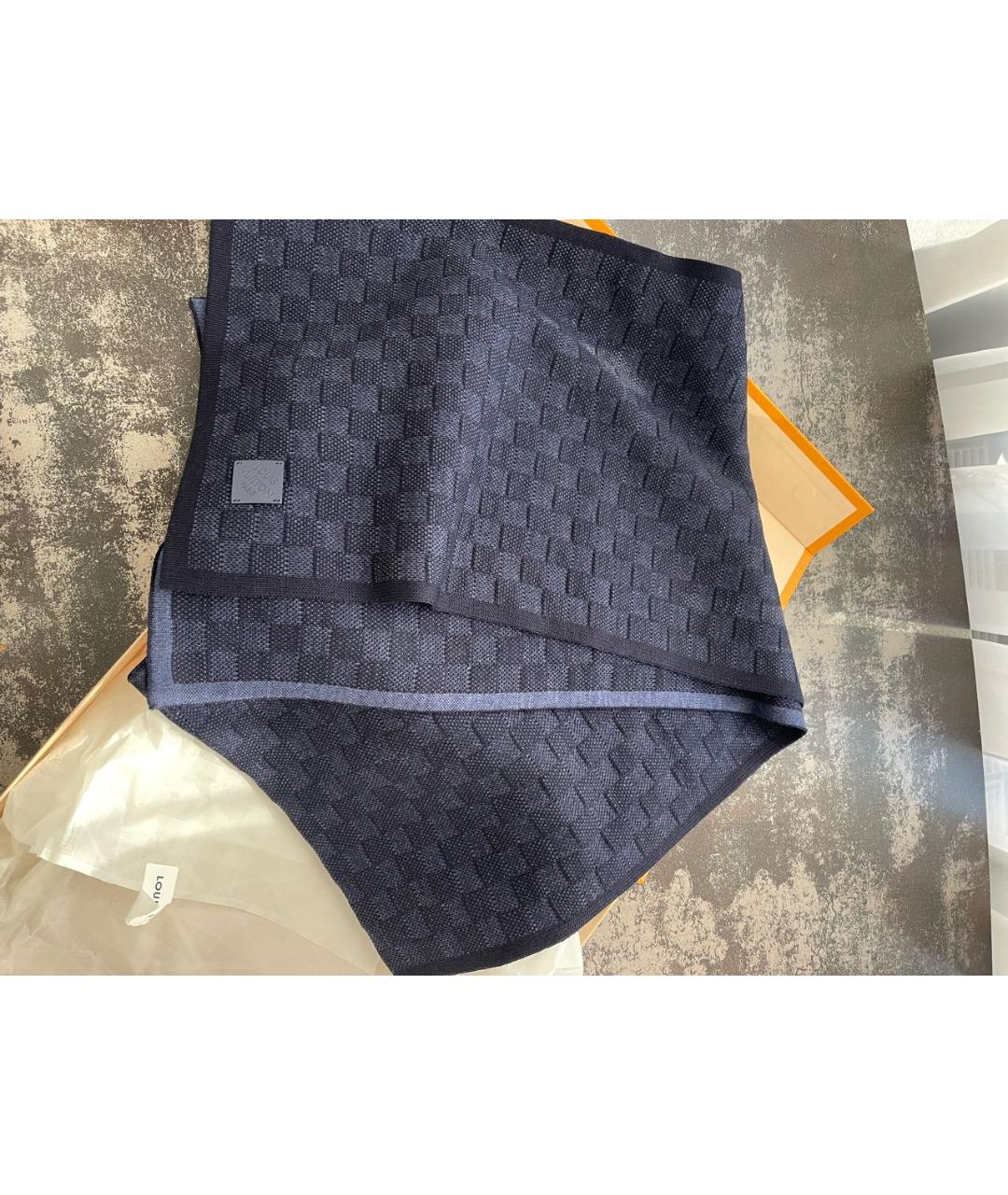 LOUIS VUITTON Антрацитовый шерстяной шарф, фото 2