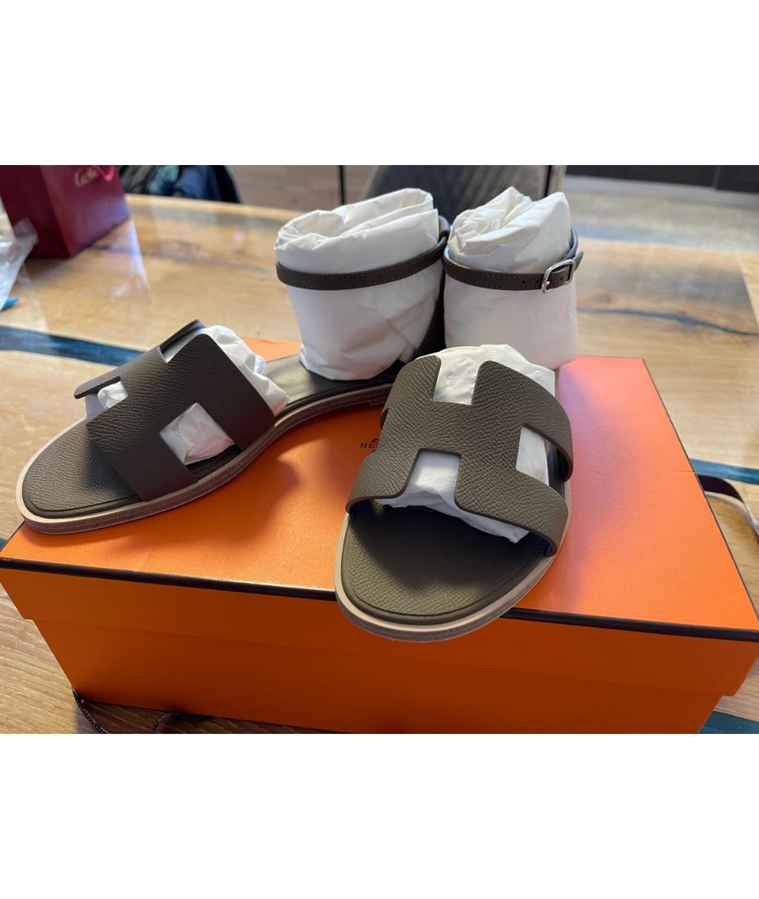 HERMES Коричневые кожаные сандалии, фото 3