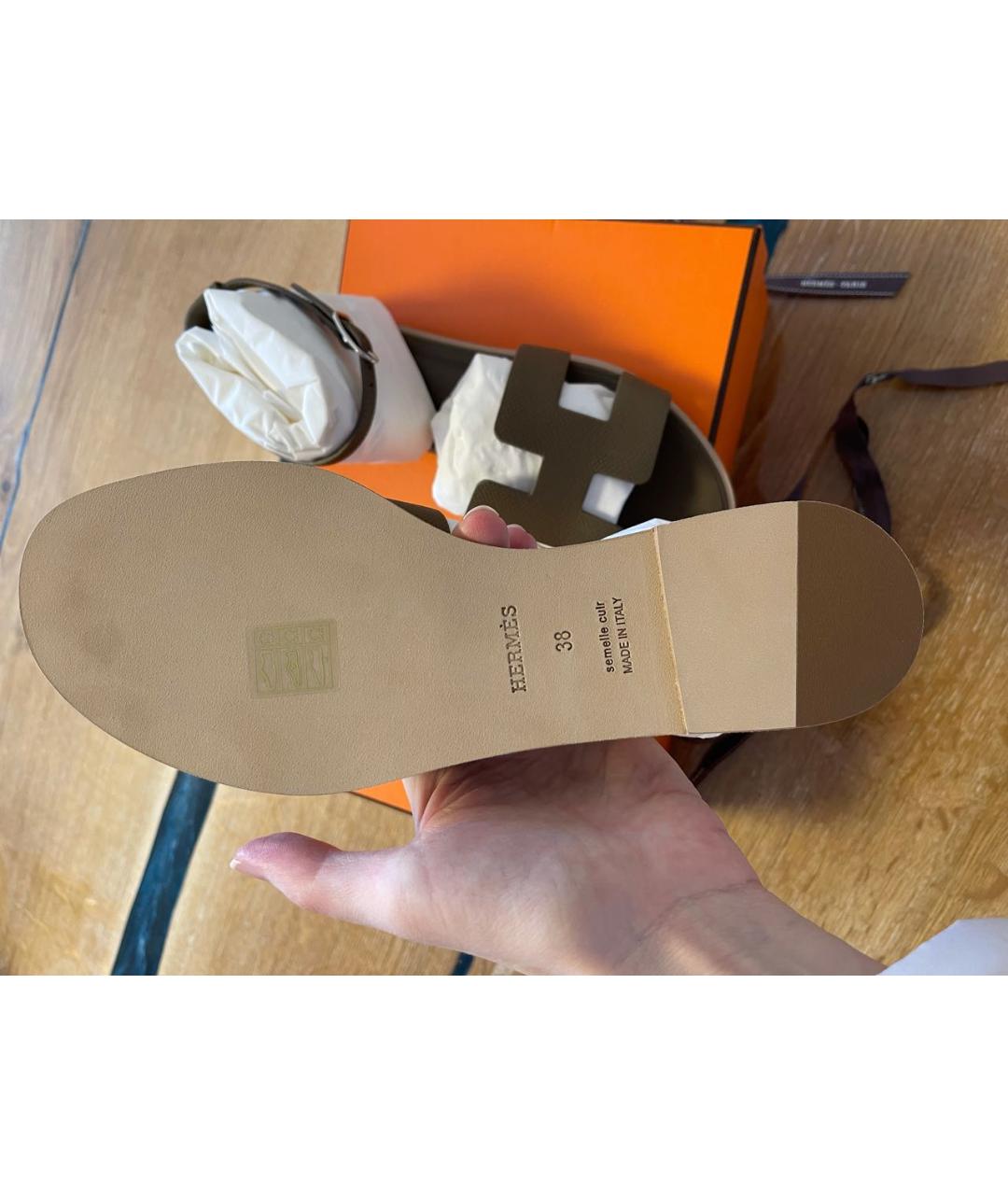 HERMES Коричневые кожаные сандалии, фото 2