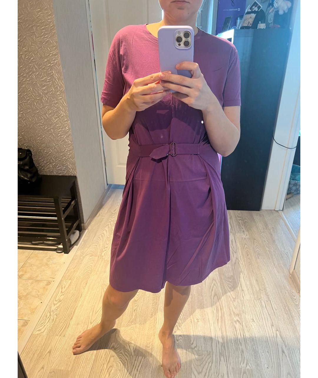 SAINT LAURENT Фиолетовое хлопковое повседневное платье, фото 3