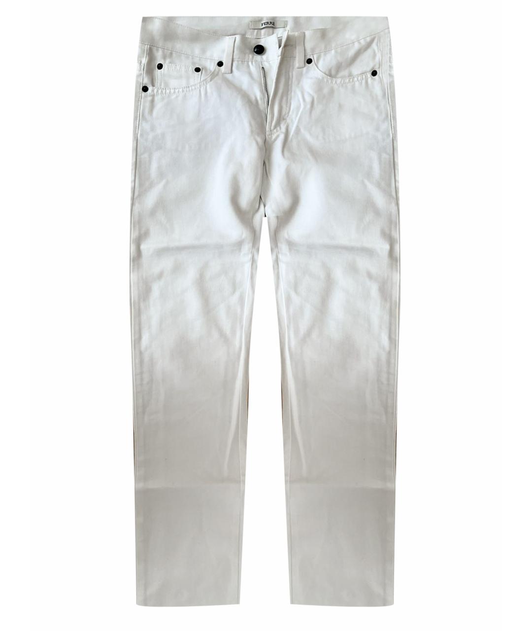 GIANFRANCO FERRE Белые хлопковые прямые брюки, фото 1