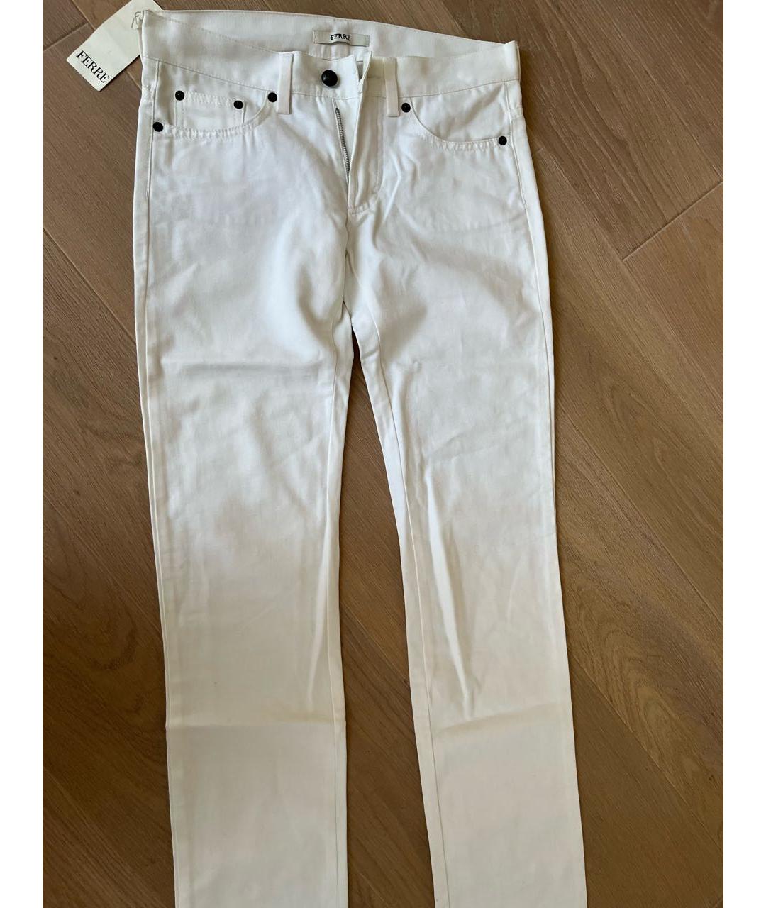 GIANFRANCO FERRE Белые хлопковые прямые брюки, фото 9