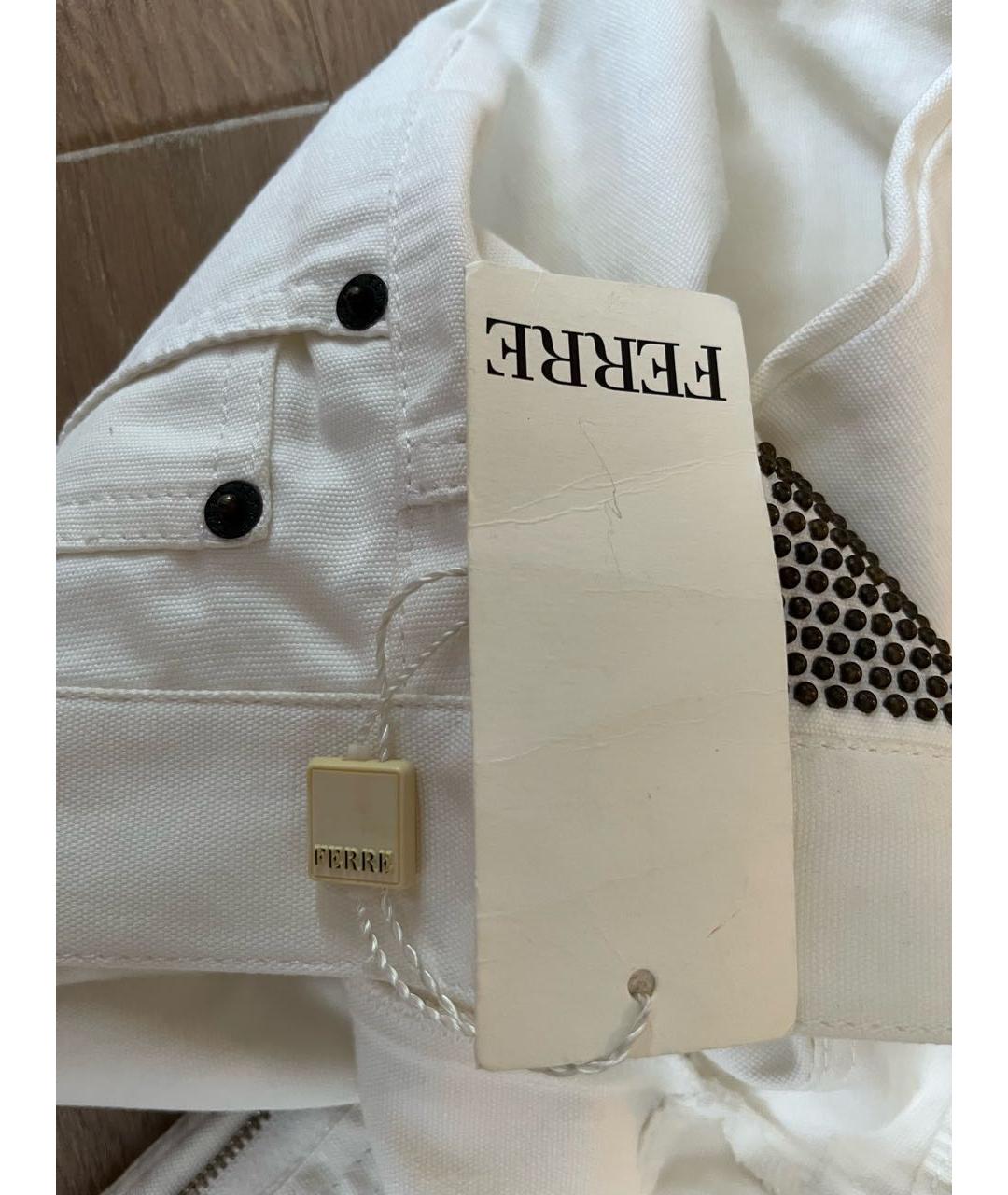GIANFRANCO FERRE Белые хлопковые прямые брюки, фото 6