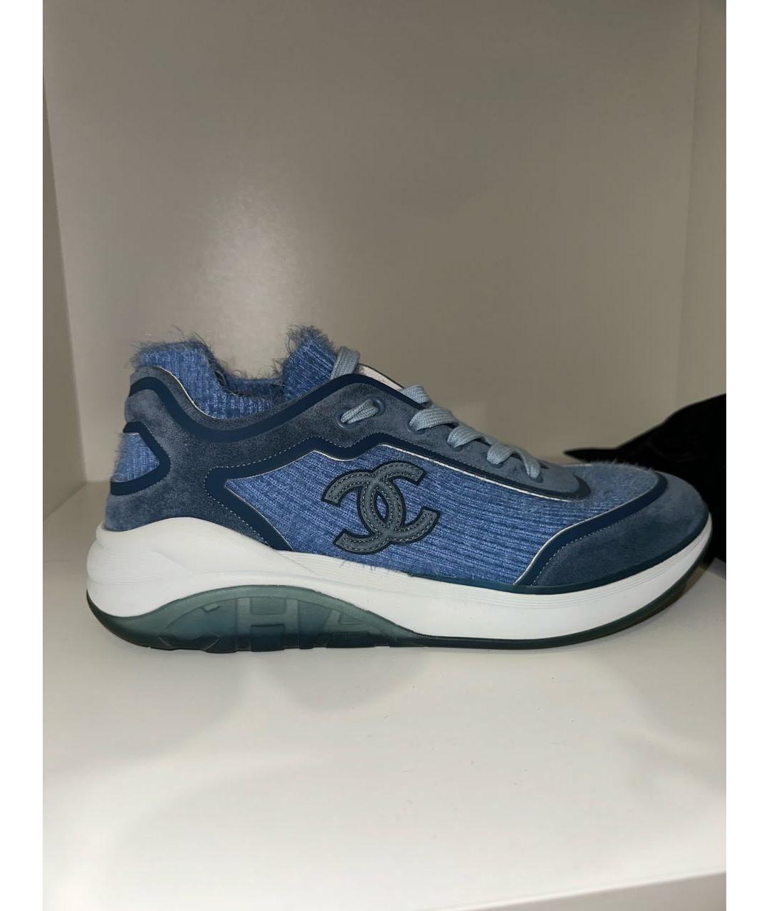 CHANEL PRE-OWNED Голубые текстильные кроссовки, фото 6
