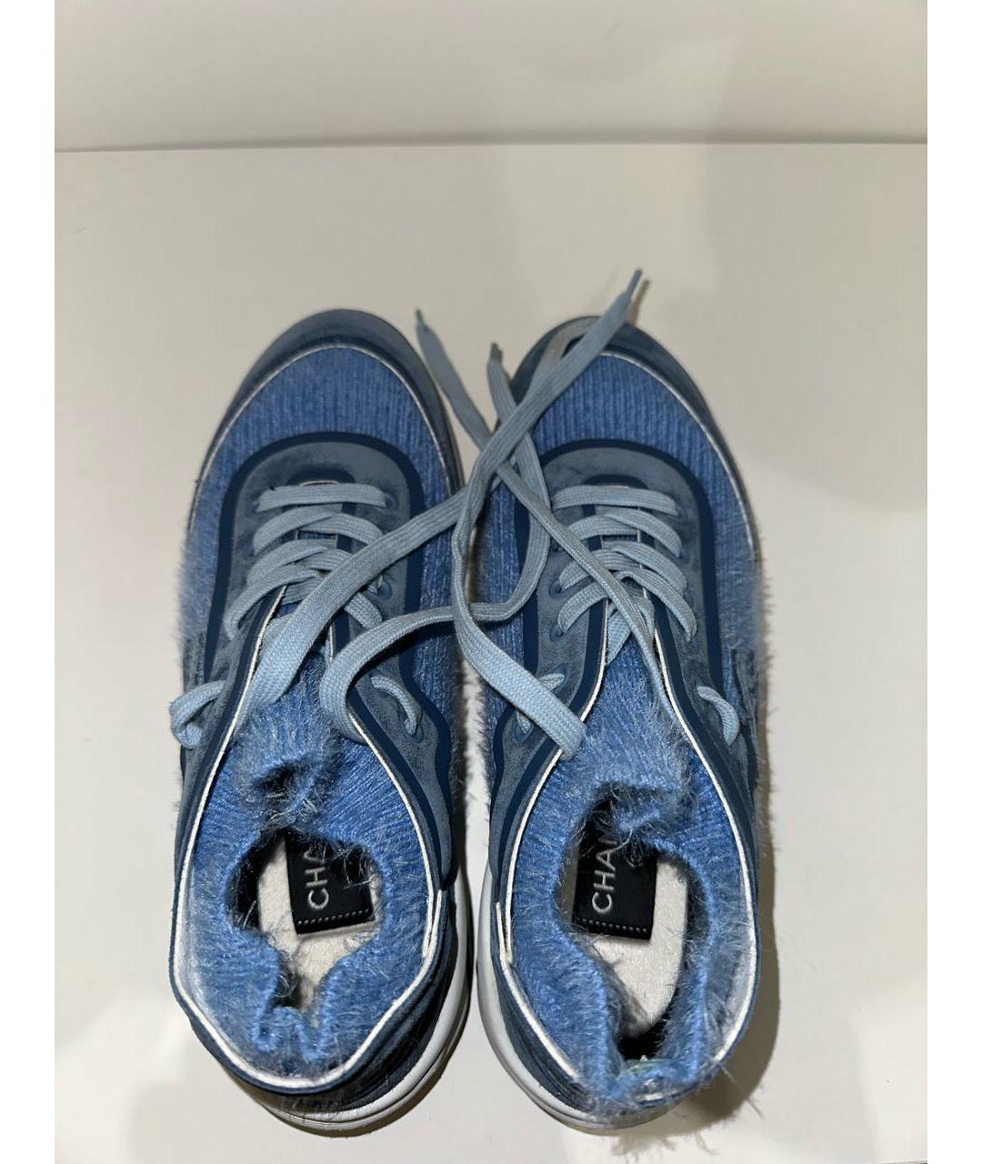 CHANEL PRE-OWNED Голубые текстильные кроссовки, фото 4