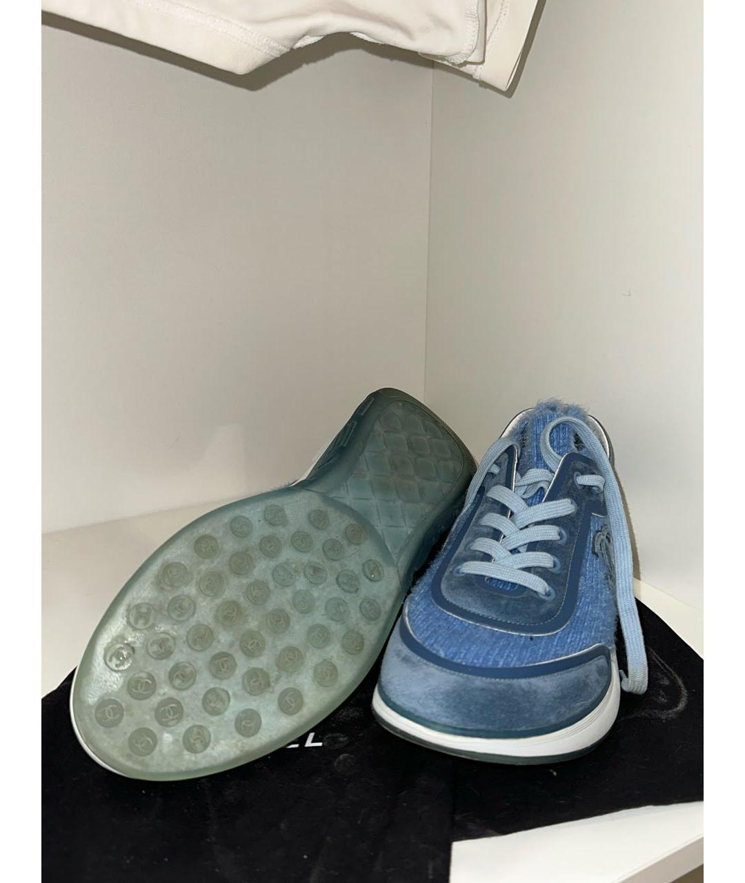 CHANEL PRE-OWNED Голубые текстильные кроссовки, фото 3