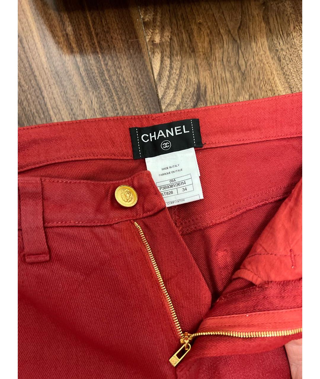 CHANEL PRE-OWNED Красные джинсы слим, фото 3