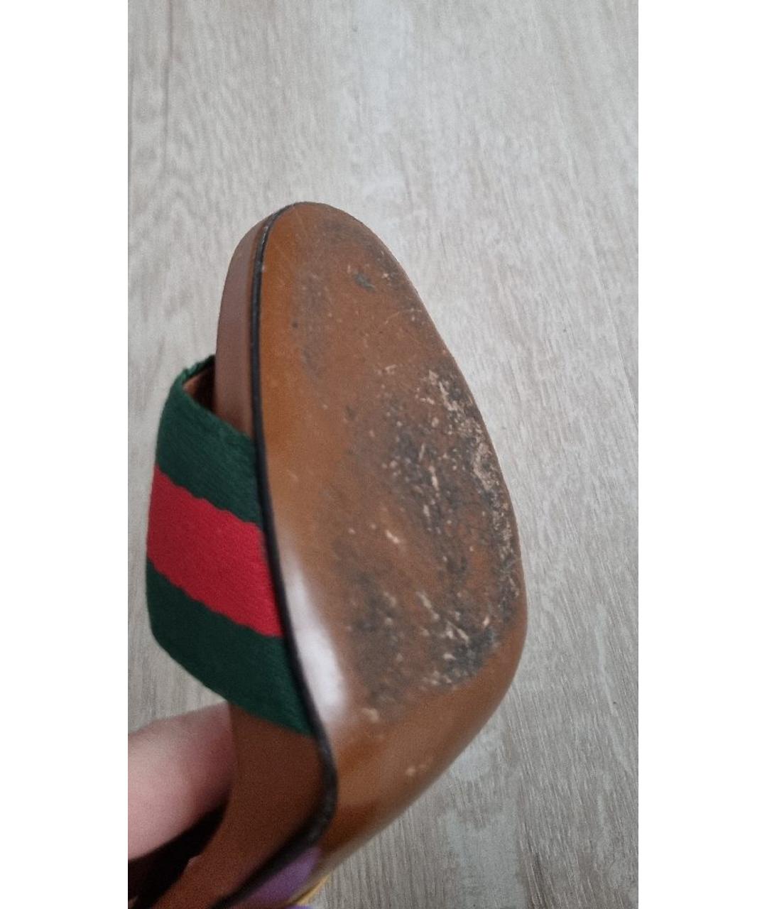GUCCI Коричневые текстильные босоножки, фото 6