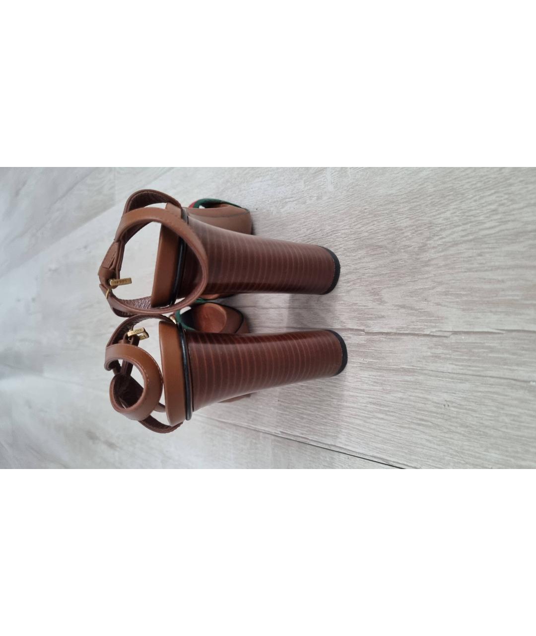 GUCCI Коричневые текстильные босоножки, фото 4