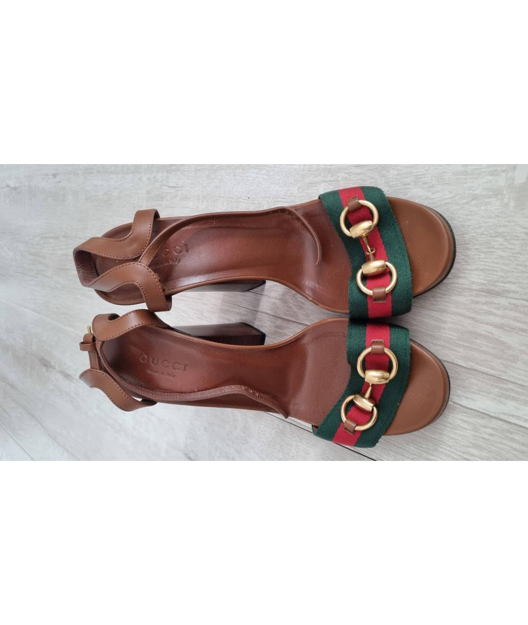 GUCCI Коричневые текстильные босоножки, фото 3