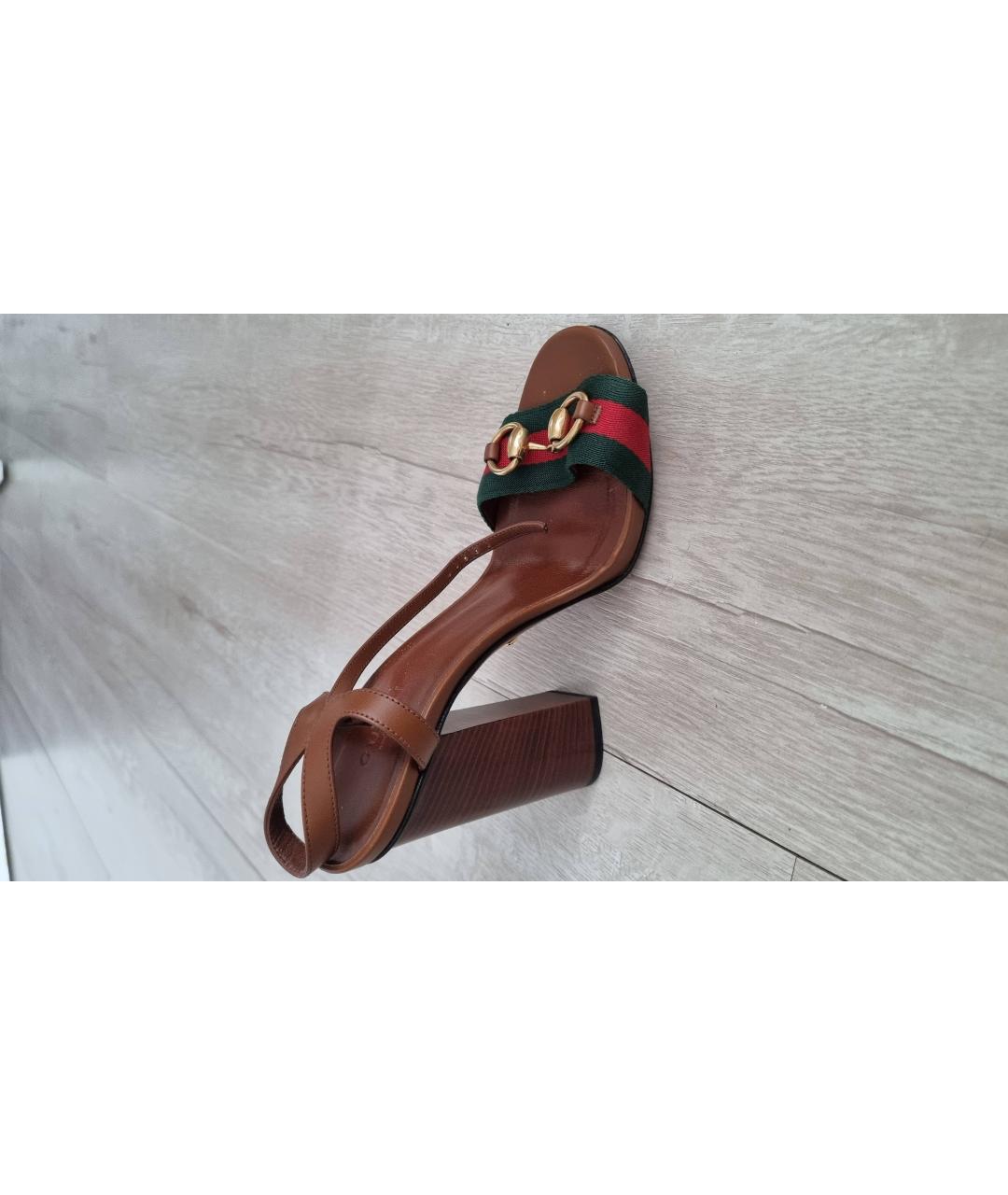GUCCI Коричневые текстильные босоножки, фото 7