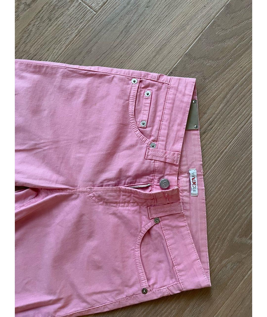 VERSACE JEANS COUTURE Розовые хлопко-эластановые прямые джинсы, фото 3