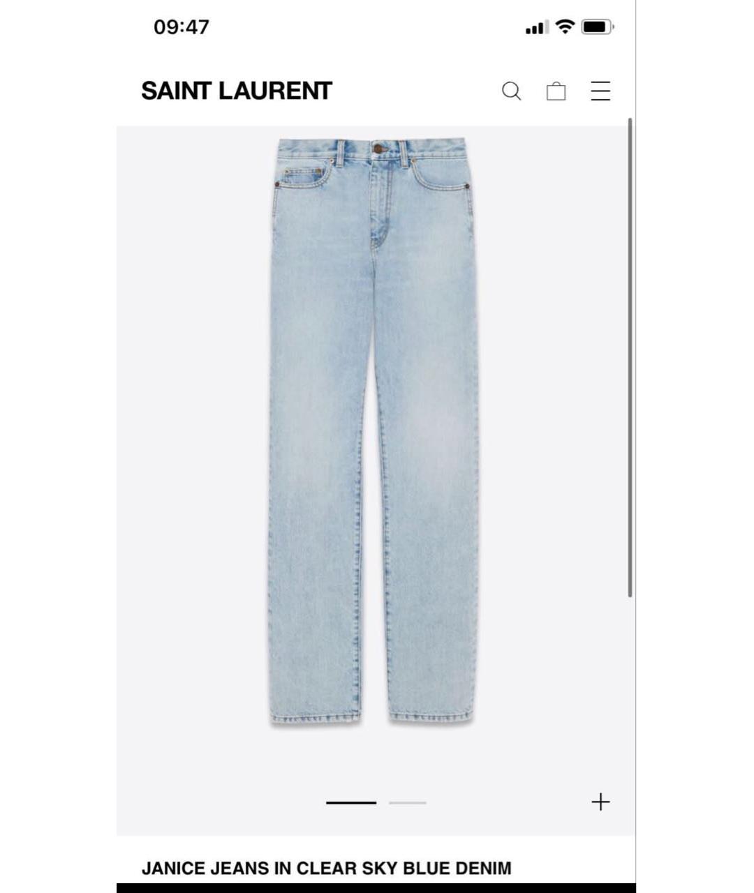 SAINT LAURENT Голубые хлопковые прямые джинсы, фото 9