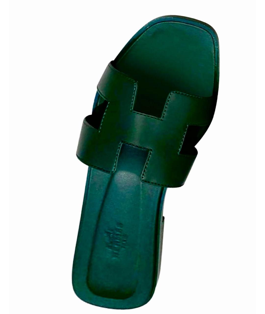HERMES PRE-OWNED Зеленые кожаные шлепанцы, фото 3