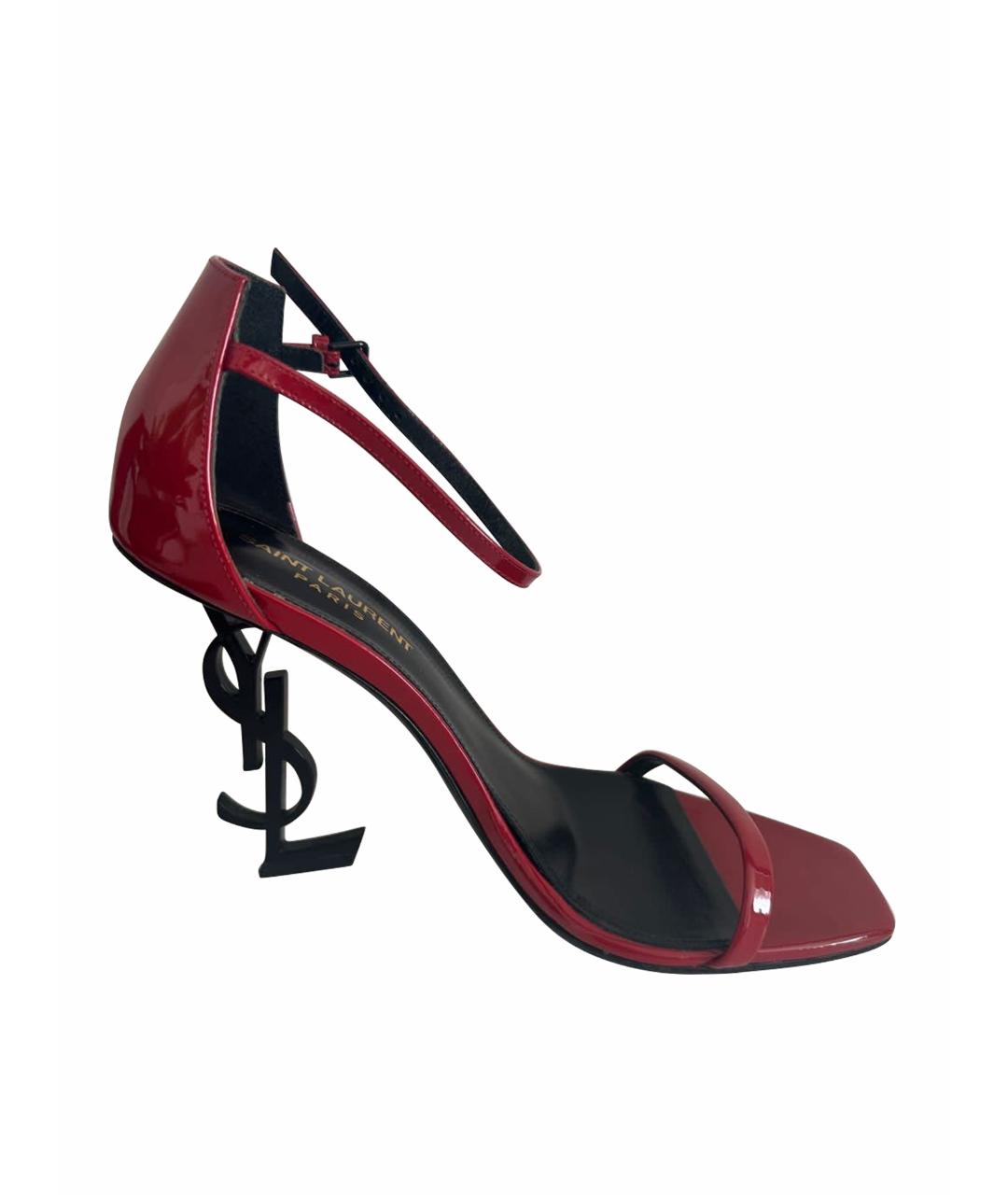 SAINT LAURENT Бордовые босоножки из лакированной кожи, фото 1