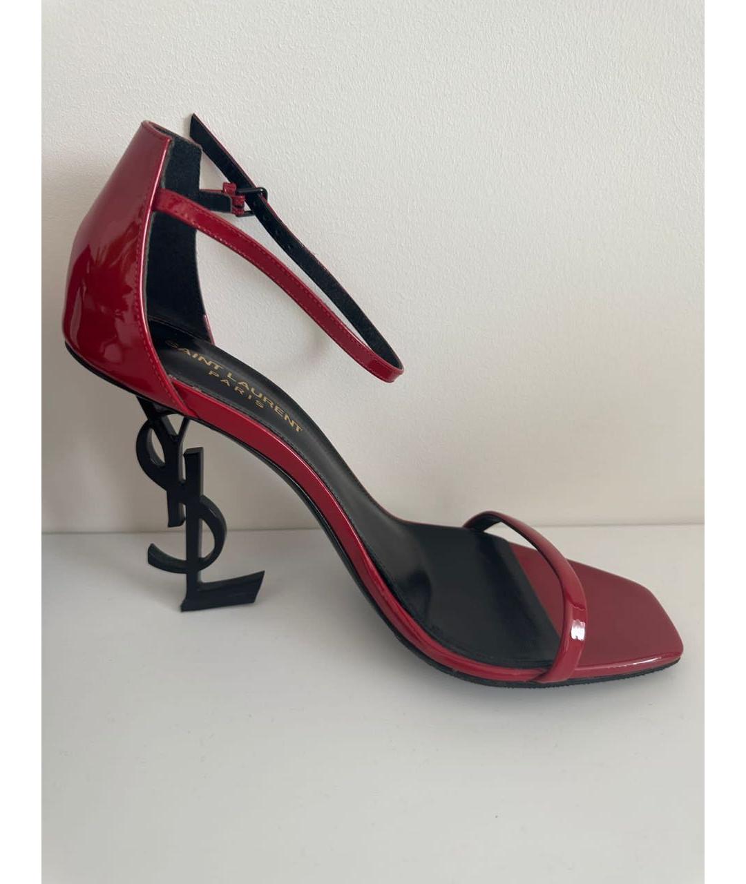 SAINT LAURENT Бордовые босоножки из лакированной кожи, фото 5