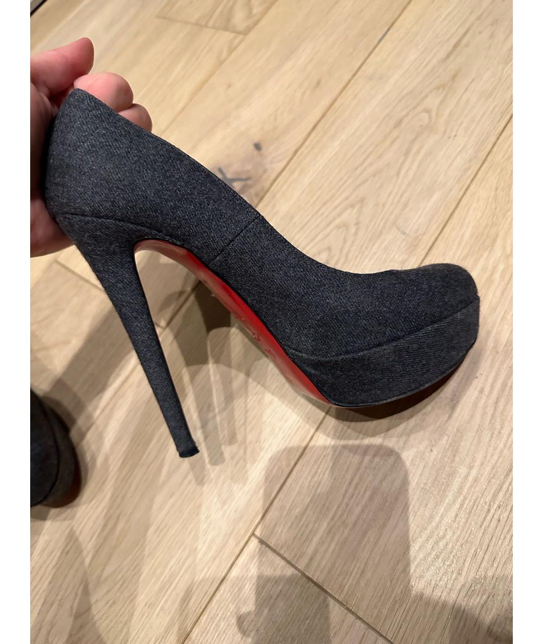 CHRISTIAN LOUBOUTIN Антрацитовые текстильные туфли, фото 5