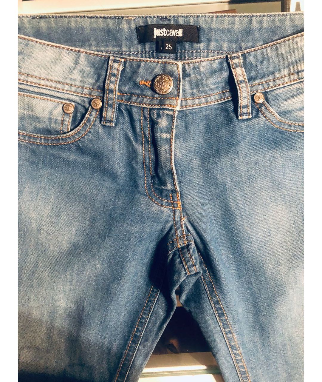 JUST CAVALLI Синие хлопковые джинсы клеш, фото 2