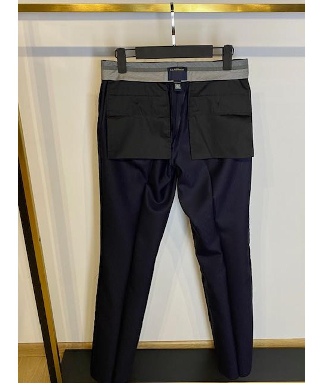 CAVALLI CLASS Темно-синие шерстяные классические брюки, фото 5
