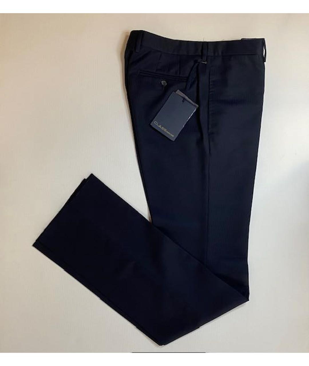 CAVALLI CLASS Темно-синие шерстяные классические брюки, фото 2