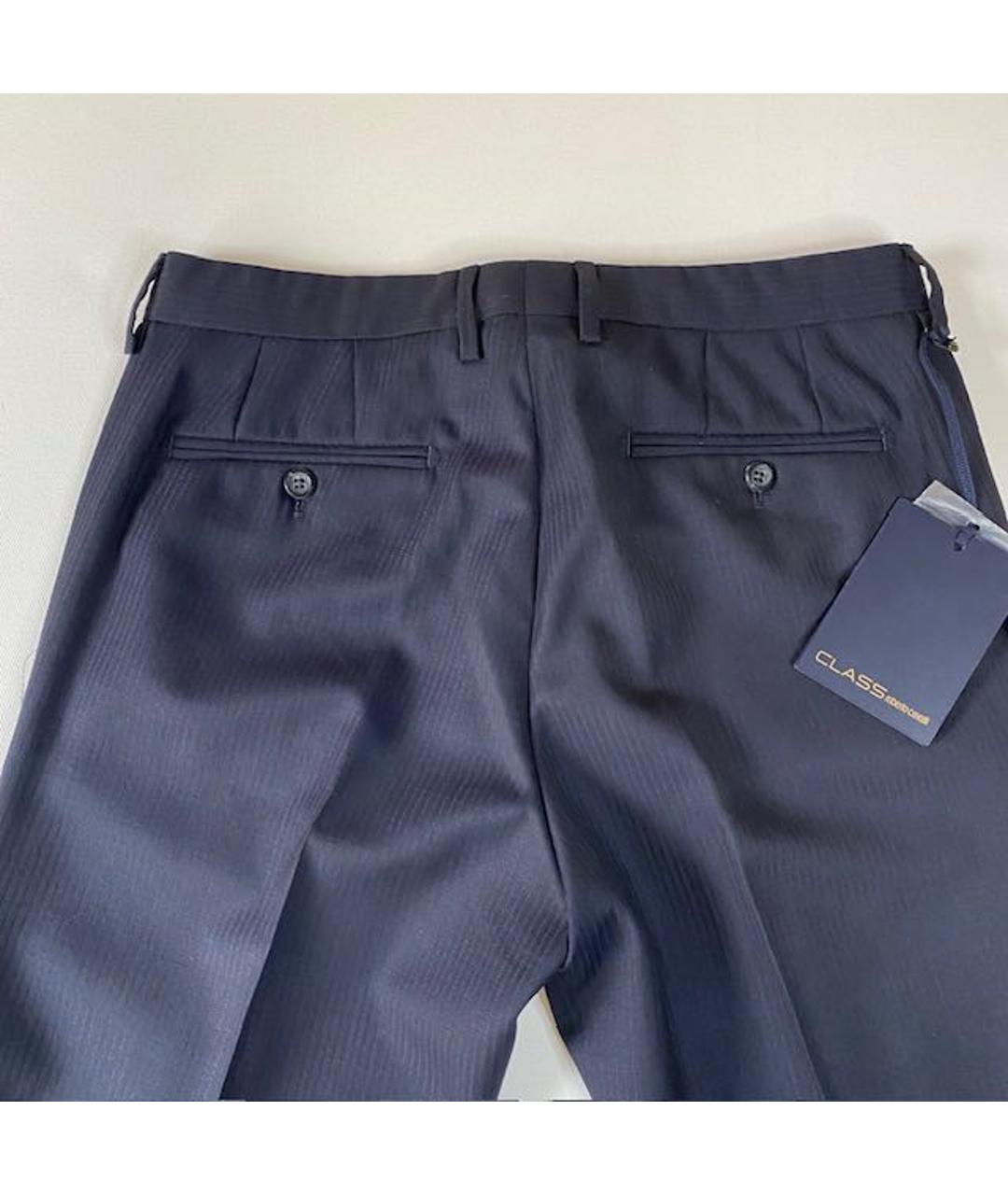 CAVALLI CLASS Темно-синие шерстяные классические брюки, фото 4