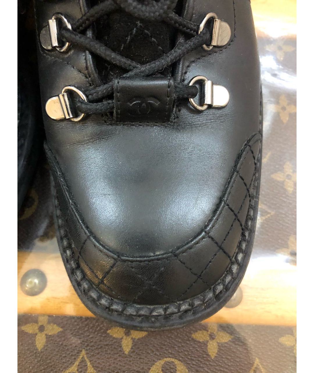 CHANEL PRE-OWNED Черные кожаные высокие кроссовки / кеды, фото 5