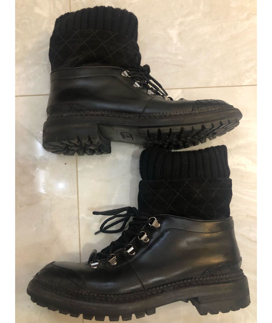 CHANEL PRE-OWNED Черные кожаные высокие кроссовки / кеды, фото 4