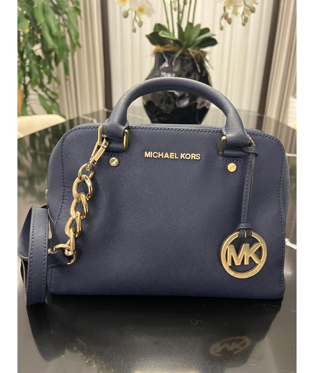 MICHAEL KORS Темно-синяя кожаная сумка тоут, фото 5