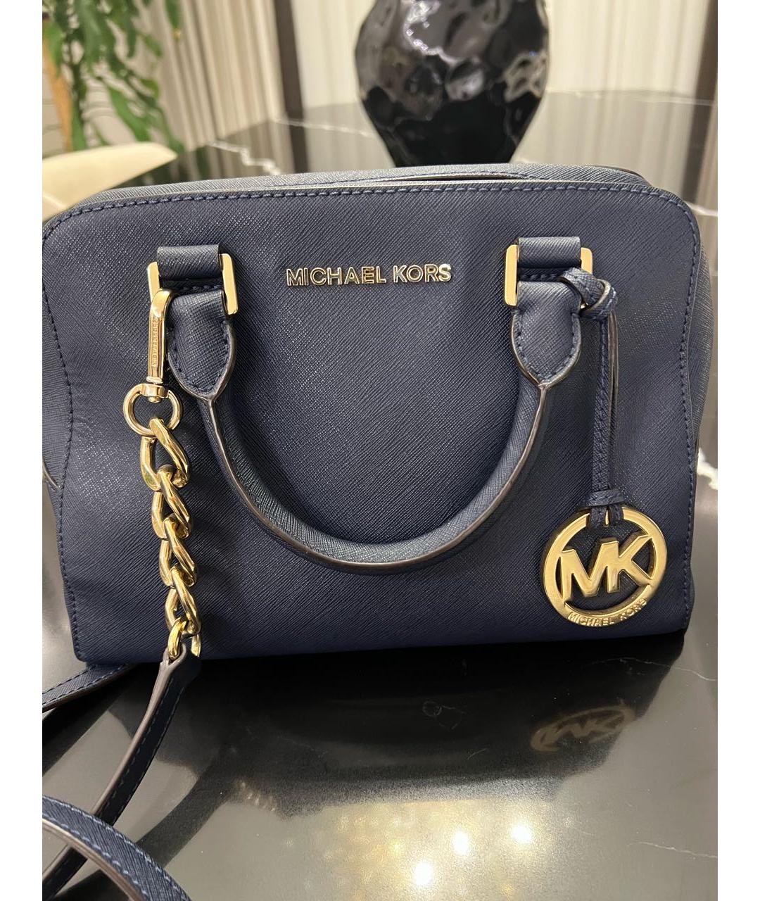 MICHAEL KORS Темно-синяя кожаная сумка тоут, фото 3