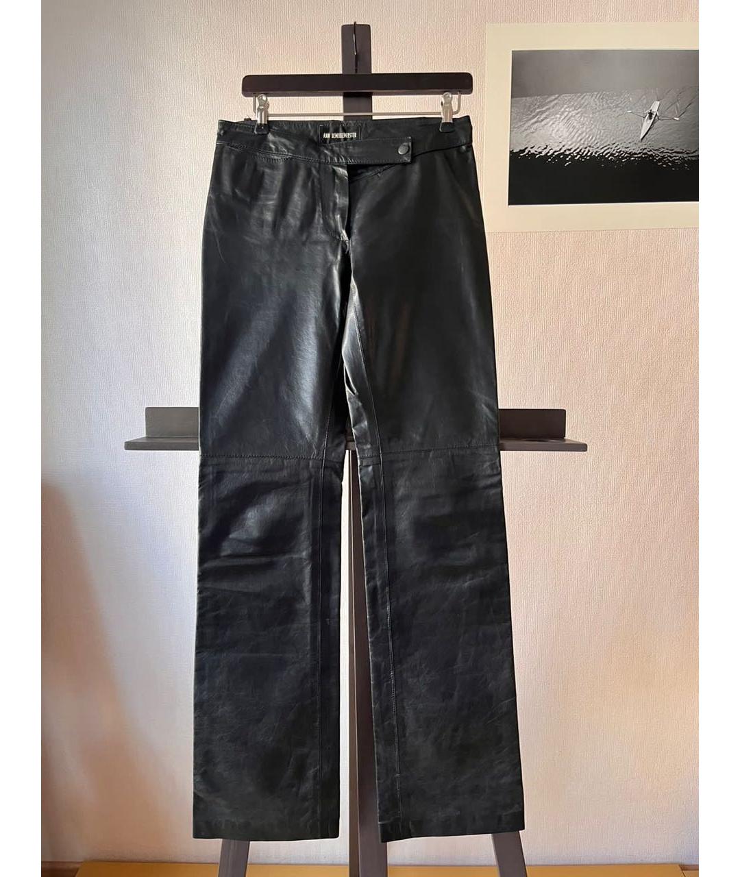 ANN DEMEULEMEESTER Черные кожаные прямые брюки, фото 8