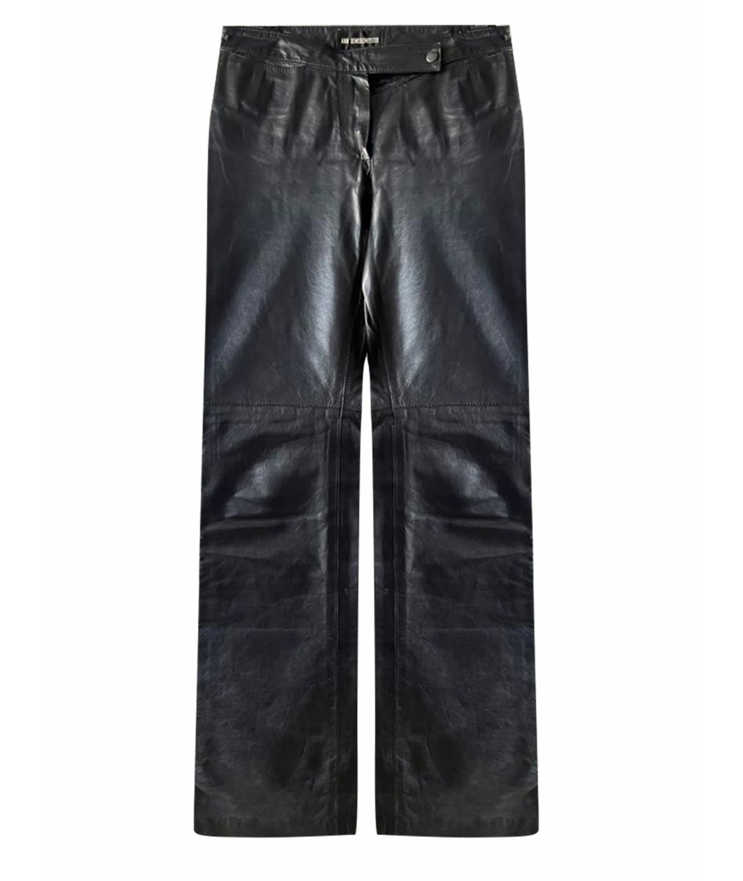 ANN DEMEULEMEESTER Черные кожаные прямые брюки, фото 1