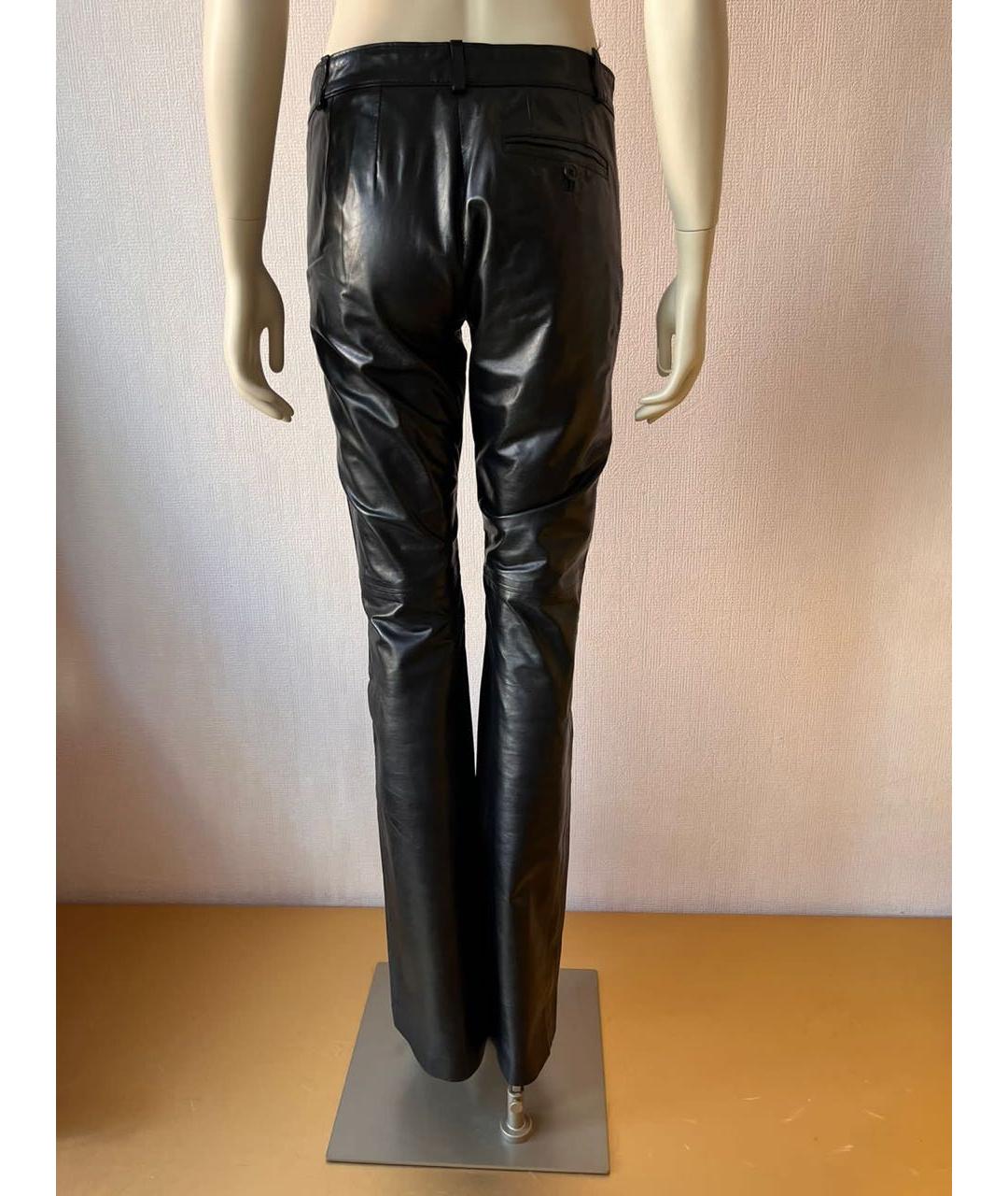 ANN DEMEULEMEESTER Черные кожаные прямые брюки, фото 7
