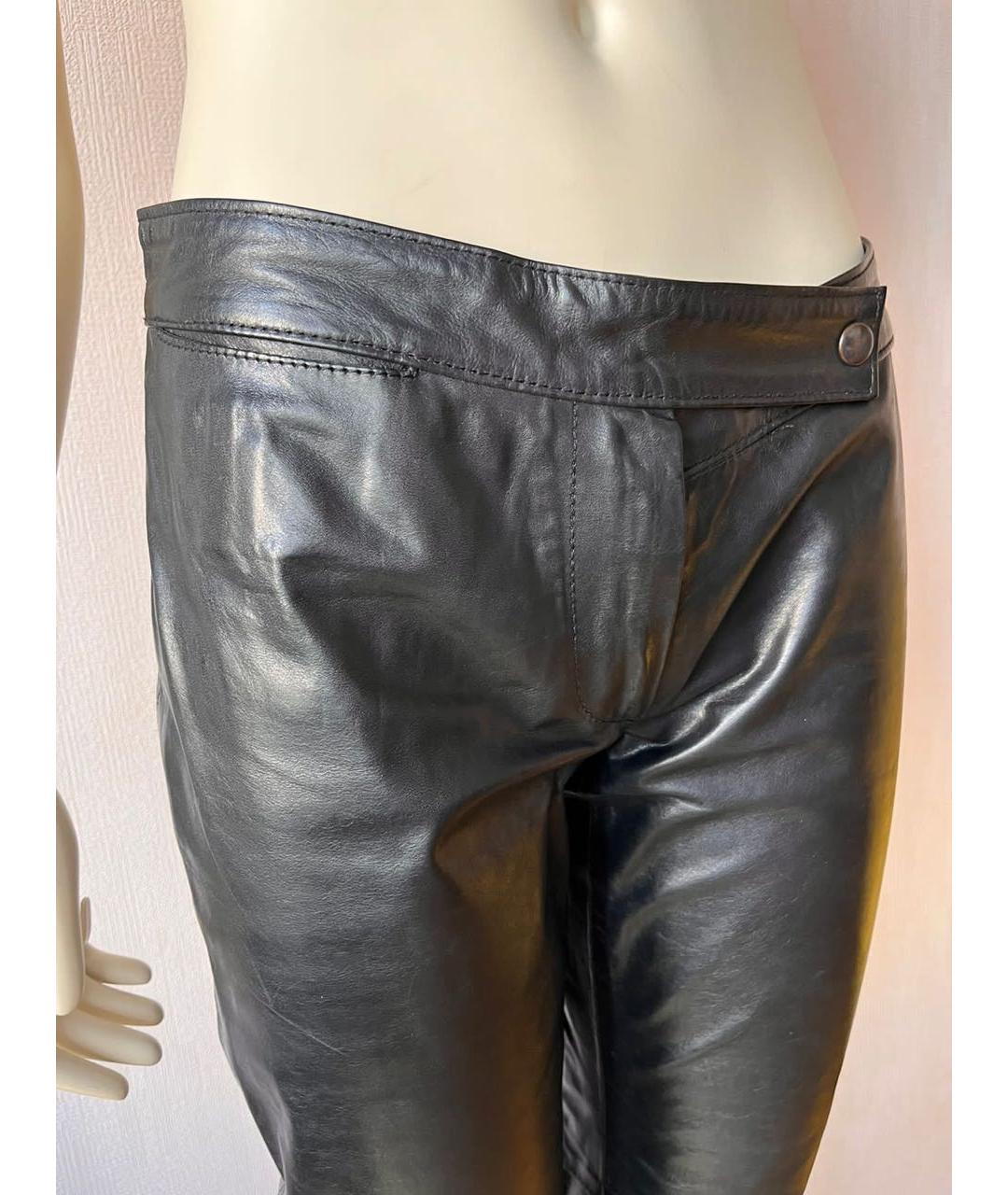 ANN DEMEULEMEESTER Черные кожаные прямые брюки, фото 5