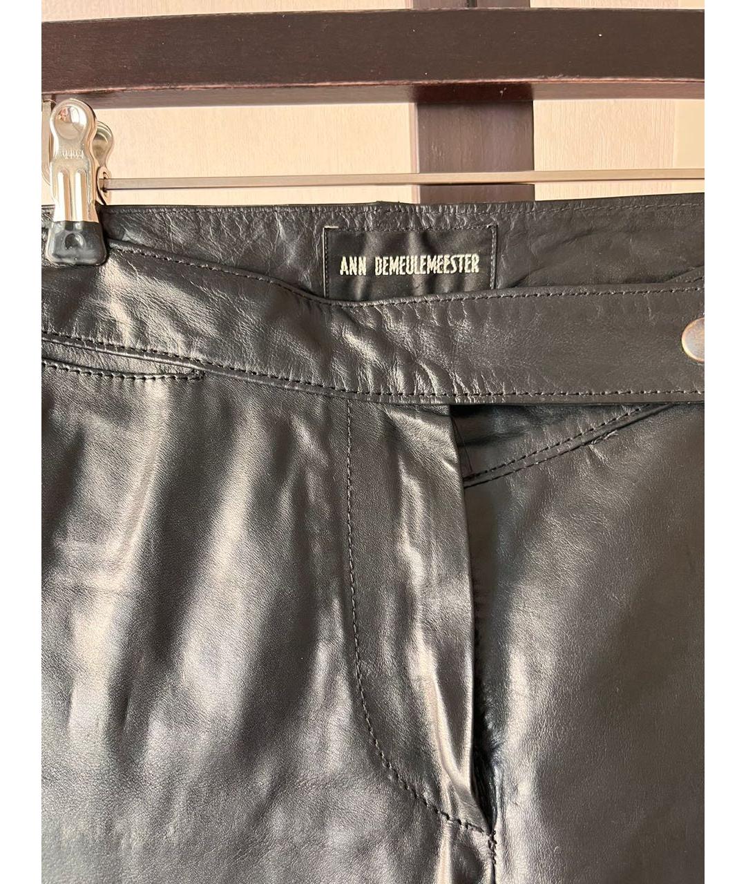 ANN DEMEULEMEESTER Черные кожаные прямые брюки, фото 3