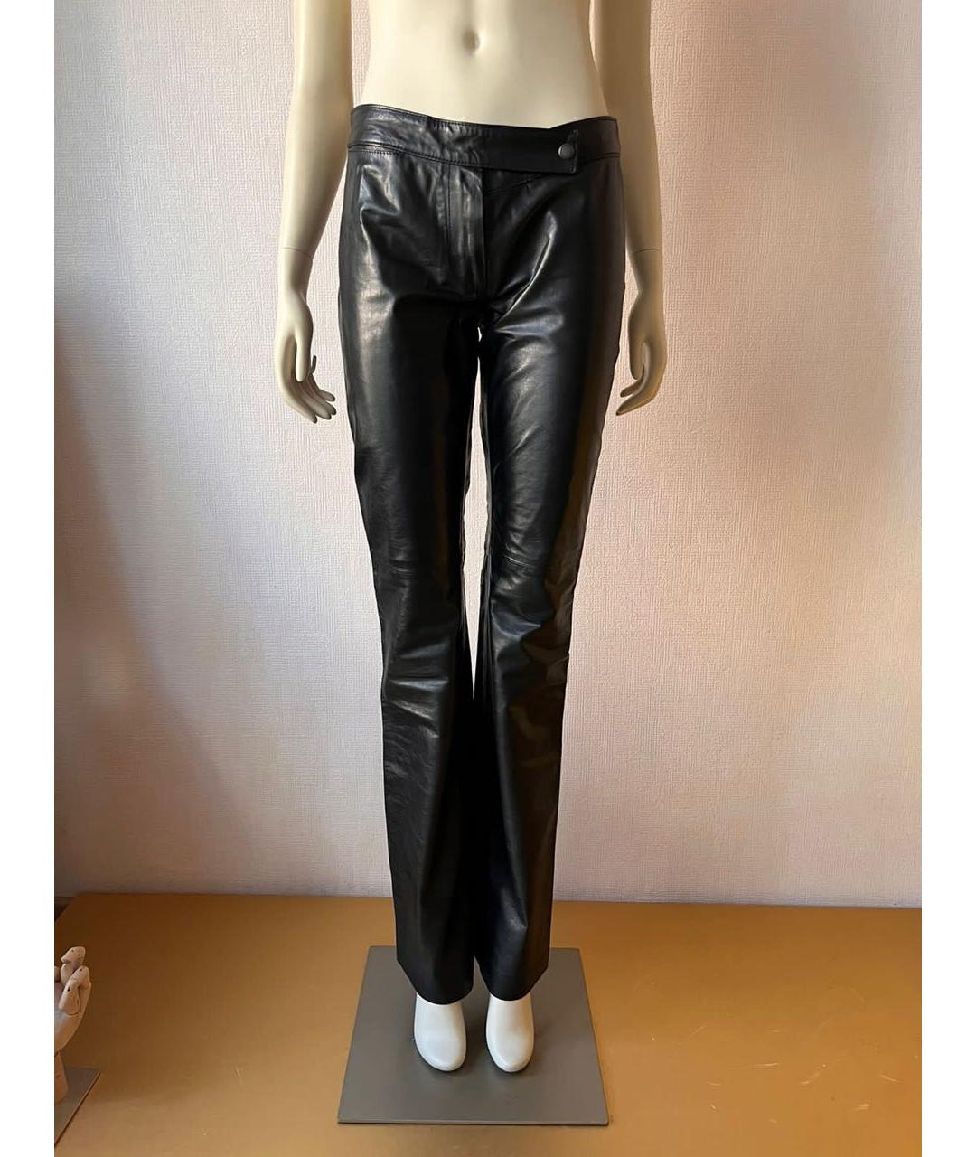 ANN DEMEULEMEESTER Черные кожаные прямые брюки, фото 6