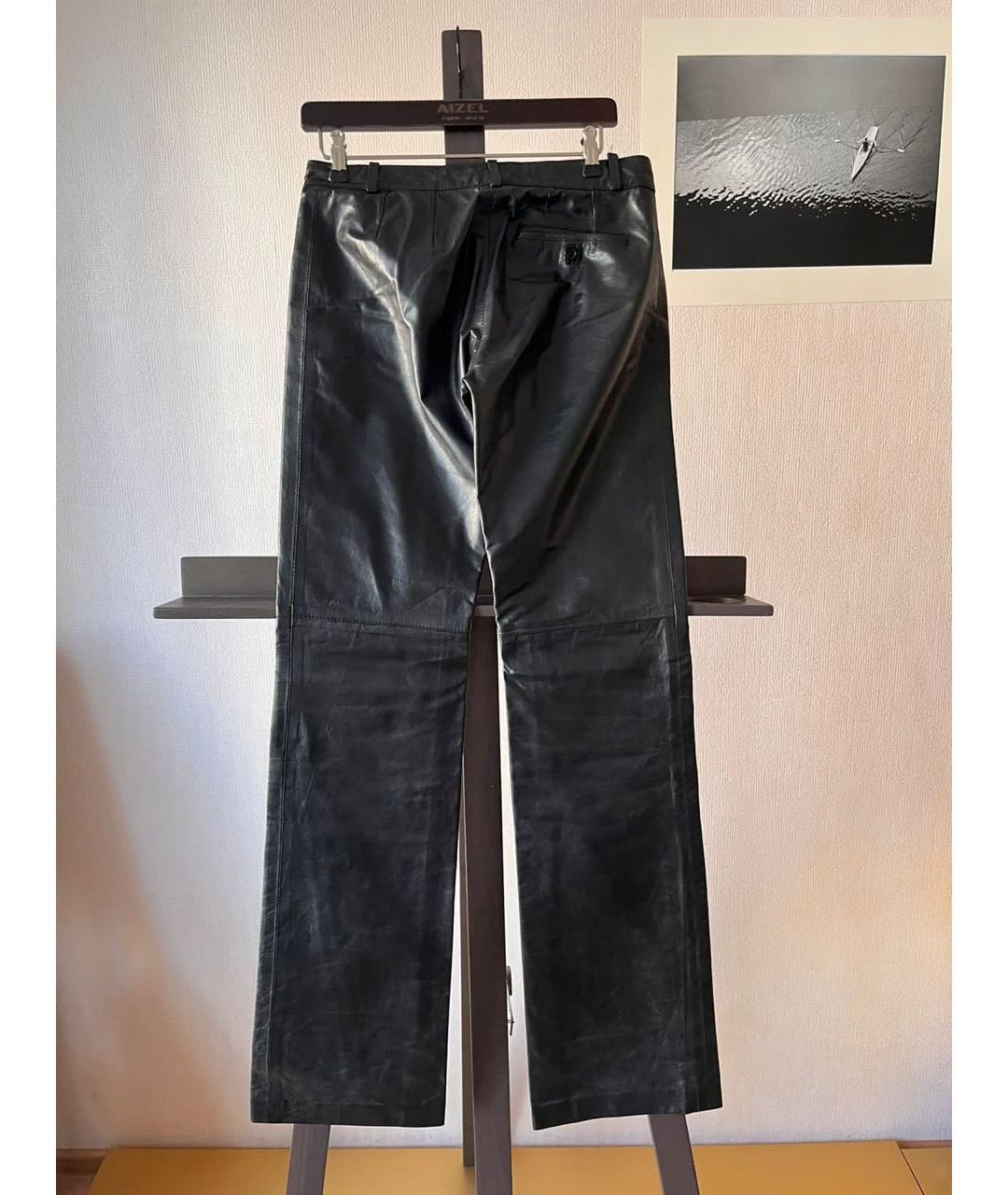 ANN DEMEULEMEESTER Черные кожаные прямые брюки, фото 2