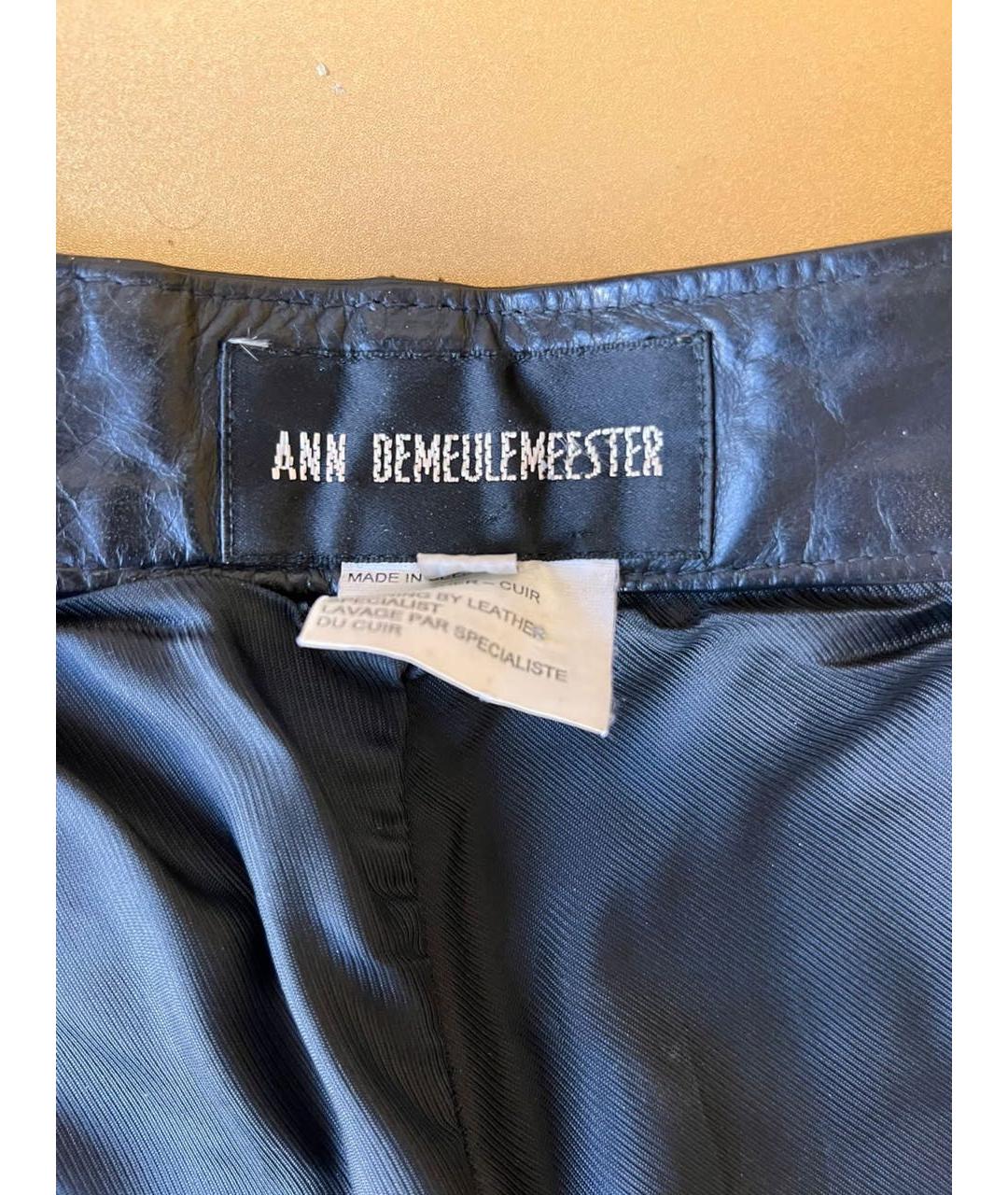 ANN DEMEULEMEESTER Черные кожаные прямые брюки, фото 4