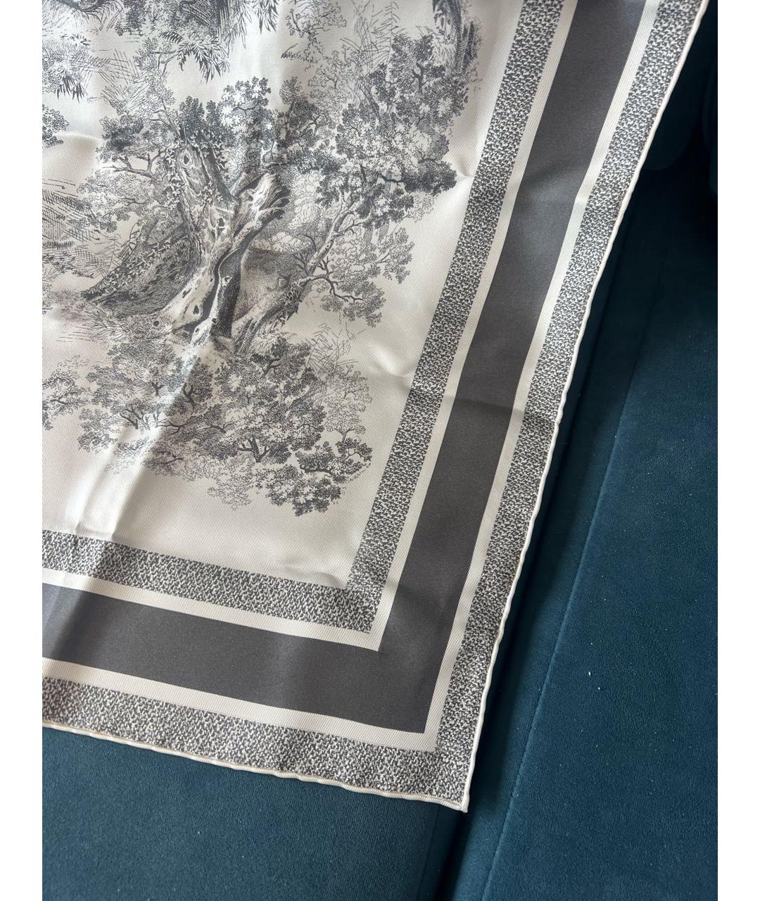 CHRISTIAN DIOR Серый шелковый платок, фото 6