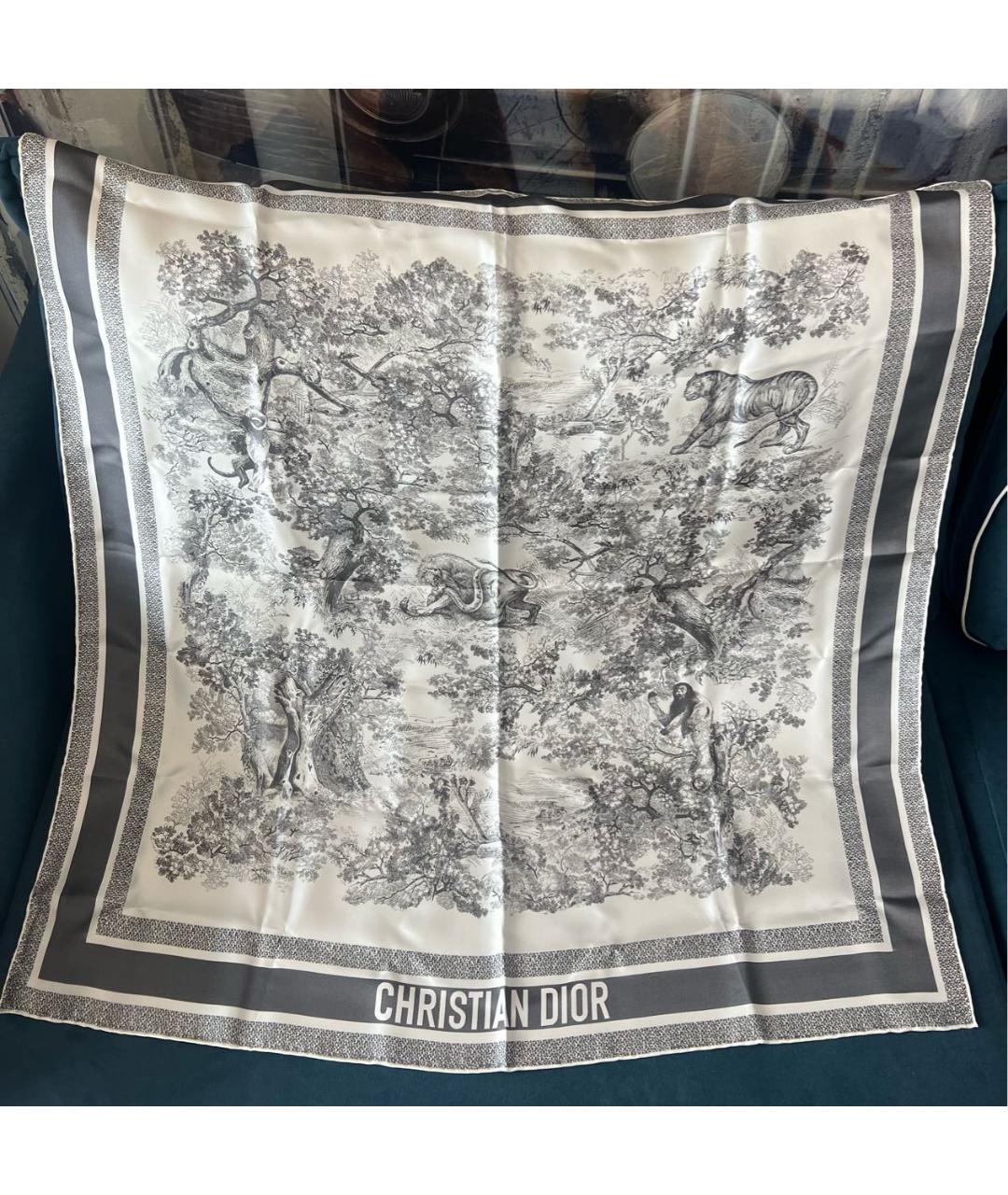 CHRISTIAN DIOR Серый шелковый платок, фото 2