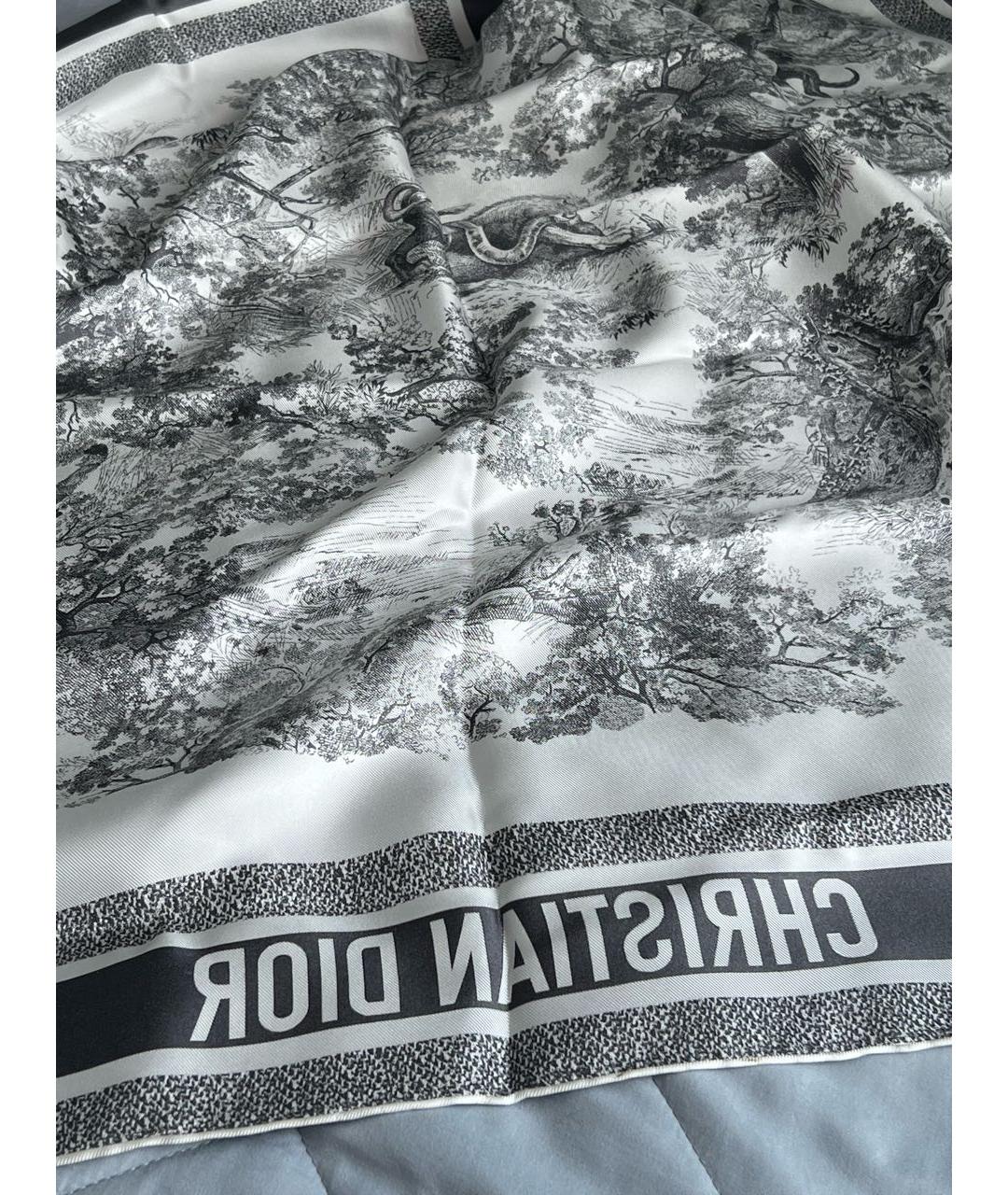 CHRISTIAN DIOR Серый шелковый платок, фото 7