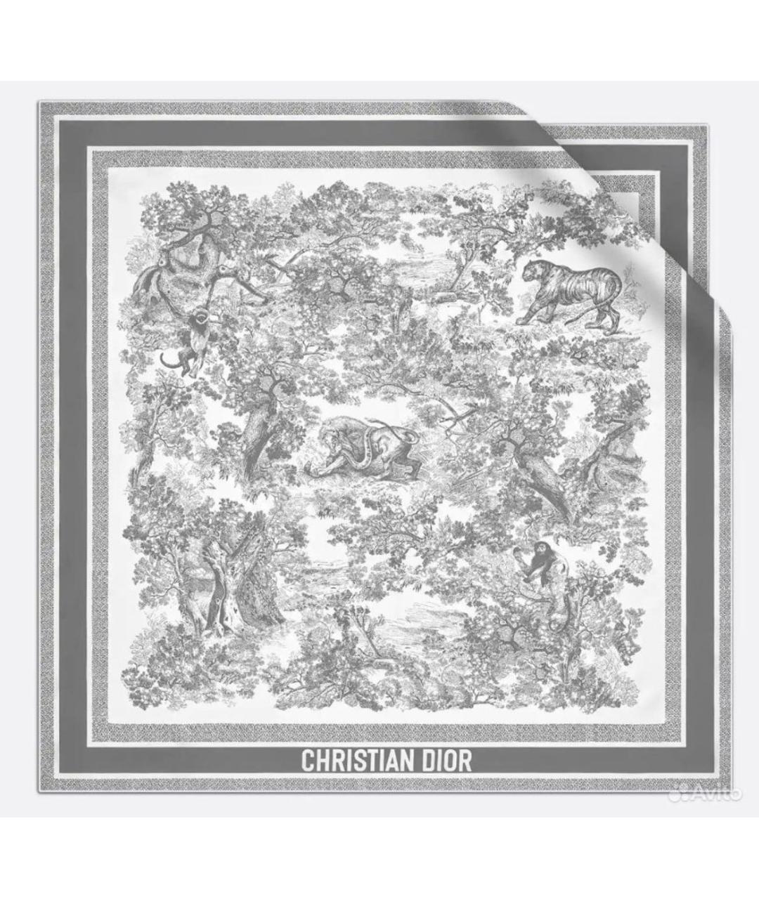 CHRISTIAN DIOR Серый шелковый платок, фото 1