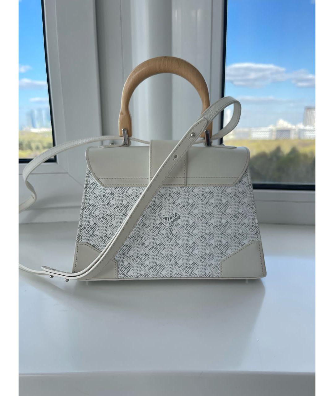 GOYARD Белая кожаная сумка с короткими ручками, фото 3